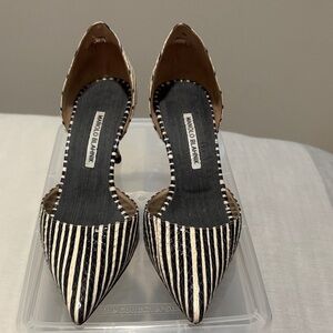 Manolo Blahnik Striped Black and White Heels.  SZ 38.